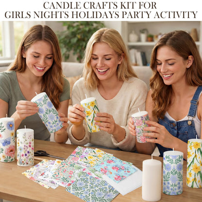 Roowest 24 Pcs DIY Decoupage Napkins Candle Making Kits Ideas Include Candles Floral Napkins and Baking Paper for DIY Crafts Girls Nights Spring Summer Birthday Wedding Party (Pillar)