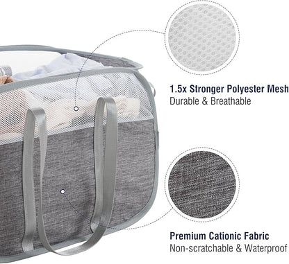 TECHMILLY Collapsible Laundry Basket, Foldable Tear Proof Mesh Pop Up Hamper