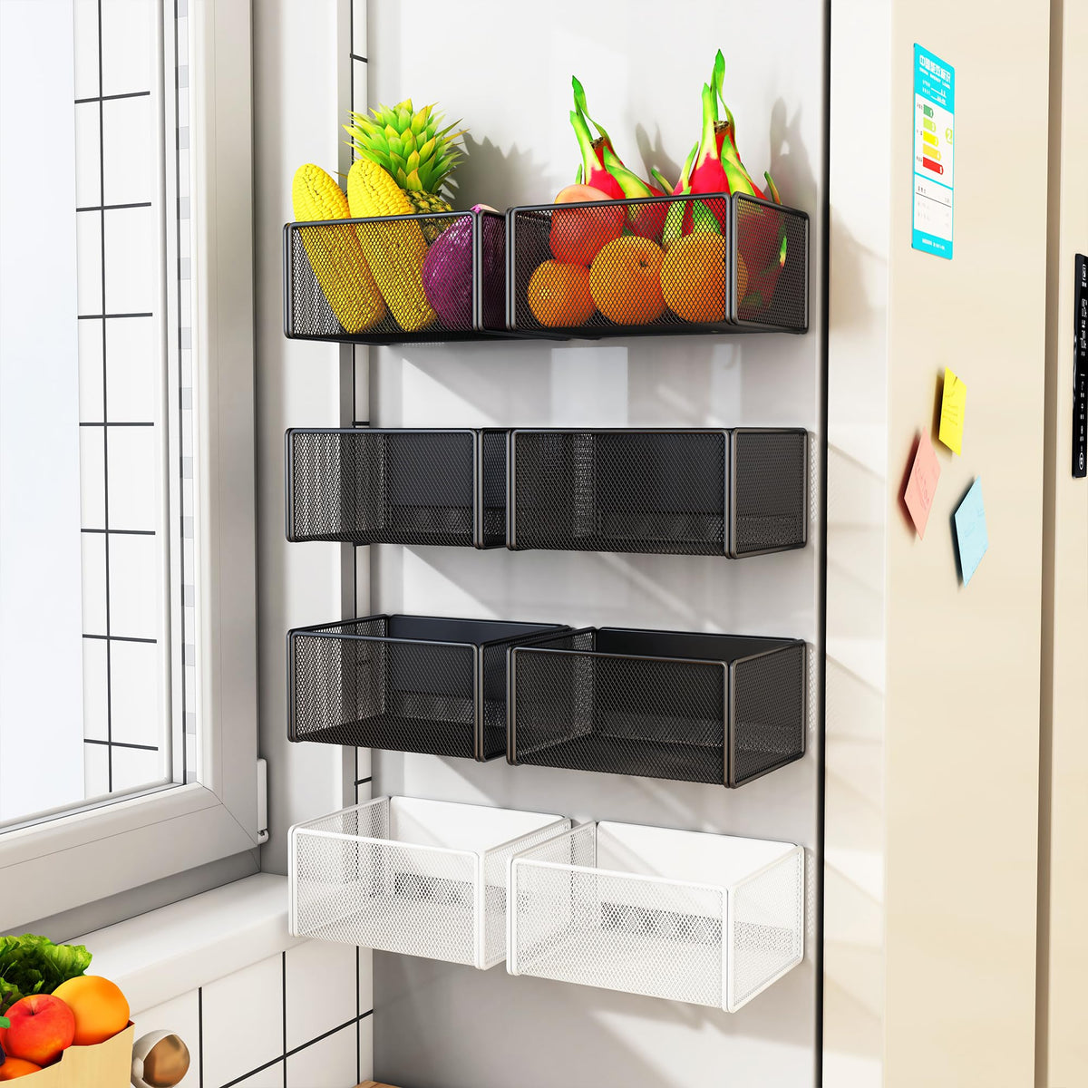 LIFEFAN Magnetic Basket Organizer Holder for Fridge Magnetic Storage Bin Box Containers for Refrigerator Whiteboard Classroom (Small, Black)