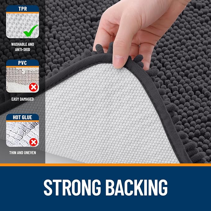 OLANLY Large Bathroom Rugs 70x46, Extra Soft Absorbent Chenille Bath Rugs, Rubber Backing Quick Dry, Machine Washable Bath Mats for Bathroom Floor, Tub and Shower, Home Decor Accessories, Dark Grey