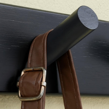 SKOLOO Wood Coat Rack Wall Mounted,10 Peg Long Bamboo Hook for Hanging Backpack Coat Towel Hat,16'' Hole to Hole,Black