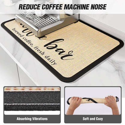 DK177 Coffee Mat - Dish Drying Mat for Kitchen Counter, Hide Stain, Absorbent with Waterproof Rubber Backing, Fit Kitchen Dish Rack Bar Accessories (Coffee Bar, 24" x 16")