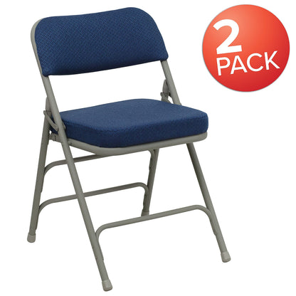 Flash Furniture Hercules Series Metal Folding Chairs with Cushioned Seat, Fabric Upholstered Event Chairs with 300-lb. Static Weight Capacity, Set of 2, Navy