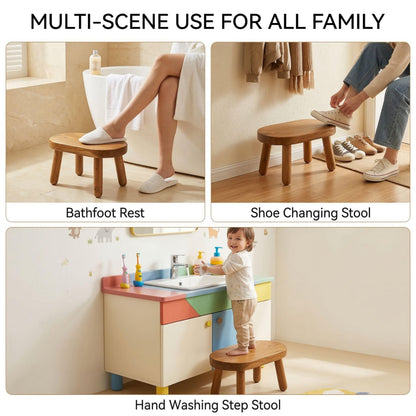 Teak Step Stool Heavy Duty Wooden Stepping Stools for Adults Kids with 4 Legs,Bed Steps for High Beds