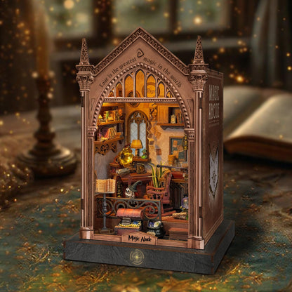 LoreNook Magic Abode Book Nook Kit for Adults - DIY Miniature House Kit with LED Lights, Bookshelf Decor, Nook Tales, Creative Gift for Book Lovers & Craft Enthusiasts