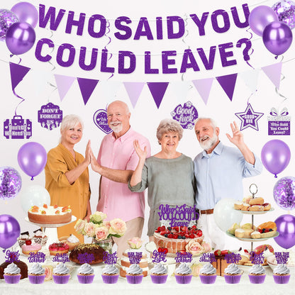 Roetyce Farewell Party Decorations, Purple Silver Who Said You Could Leave Banner Cake Toppers Balloons Hanging Swirls, Going Away Retirement Leaving Party Decorations, Coworker Goodbye Party Supplies