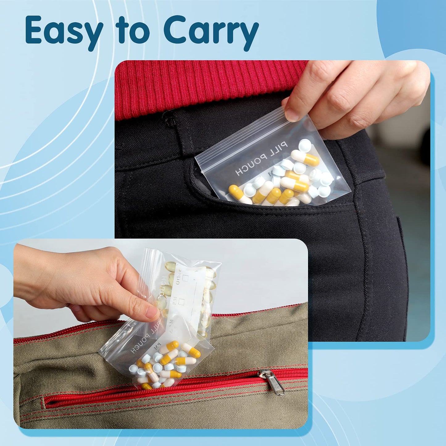 125 Packs 6 Mil Sturdy Pill Bags BPA Free Pill Pouch 3 x 2.75 Inch Write-on Label Seal Waterproof Reusable Clear Small Ziplock Plastic Bags for Travel Pill Organizer, Jewelry and Small Craft Pieces