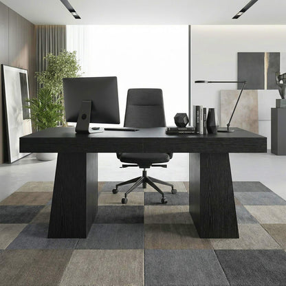 Garvee 55" Executive Desk, Mid-Century Modern Home Office Desks with Double Trapezoid Base, Wood Computer Desk Business Furniture Workstation Writing Table Conference Table, Black