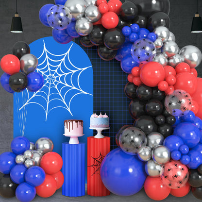 Amandir 153pcs Black Red Blue Balloon Arch Garland Kit, Different Sizes 18 12 10 5 inch Red Blue Sliver Spider Balloons for Boys Spider Theme Birthday Party Decorations