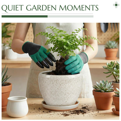TOSELBAI 8.3 Inch Ceramic Planter with Saucer Leak-Proof Mesh &Drainage, Round Plant Pot with Gardening Gloves for Indoor Outdoor Plants