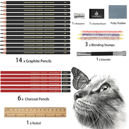 Heshengping Drawing Pencils Sketch Pencil Art Supplies Set for Adults beginners Professional Sketching Art Graphite Charcoal Blending Stump Pencils kit