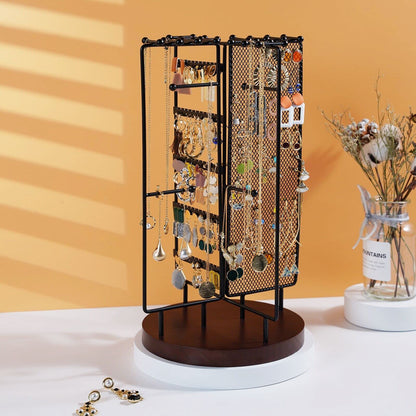 ProCase Rotating Jewelry Organizer Stand Earring Holder Organizer with 28 Necklace Hooks, Jewelry Tree Earring Stand Tower Storage Rack Bracelet Holder, Holds More than 100 Pairs Earrings -Black