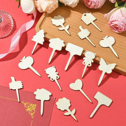 Gythara 60 pcs 12 Styles Forest Theme Unfinished Wood Cutout Charms Butterfly Heart Flower Wood Slice for DIY Painting Art Home Party Craft Decor Embellishments