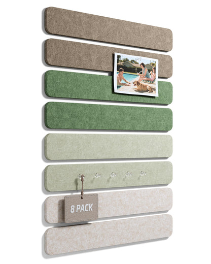 Fluxynara Cork Board Alternative Felt Strip Board 8-Pack 13"x2", Office Pin Board with 50 Push Pins, Adhesive Install for Bedroom Door & Home Office (Moss Haven）