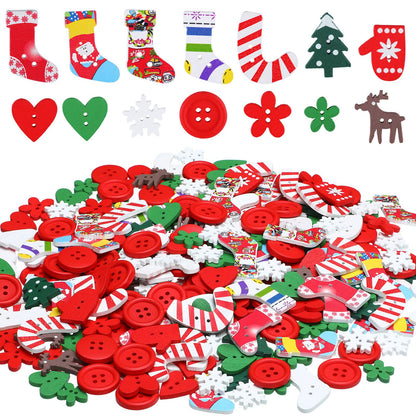 300 Pieces Christmas Wooden Buttons Cute Sewing Buttons Colorful Art Craft Buttons for Handmade Project, Mixed Sizes and Styles