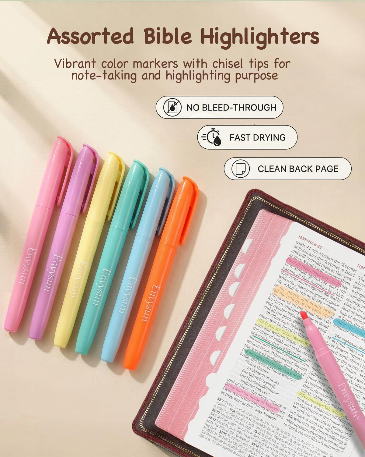 Envysun Bible Study Supplies Journaling Kit for Women - Bible Annotation Kit with No Bleed Highlighters, Tabs & Pen Case - Starter Christian Gift for Daily Devotion & Note Taking (Beige Strawberry)