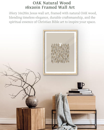 iHery Natural OAK Wood Jesus and Peter Walk on Water Framed Wall Art, 12x16 in Modern Sketch Bible Verses Canvas Art Decor, Beige Logs Boho Scripture 1Pack for Living Room Bedroom