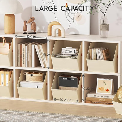 Homsorout Large Closet Storage Cubes - Closet Storage Bins with Dual Handles for Clothes, Towels, Toys, Shelf Organizer Bins for Bedroom, Nursery, Shelves, Small Spaces, Beige, 3 Pack