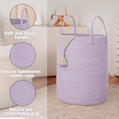 Large Woven Laundry Basket Hamper, 100L Cotton Rope Storage Bin