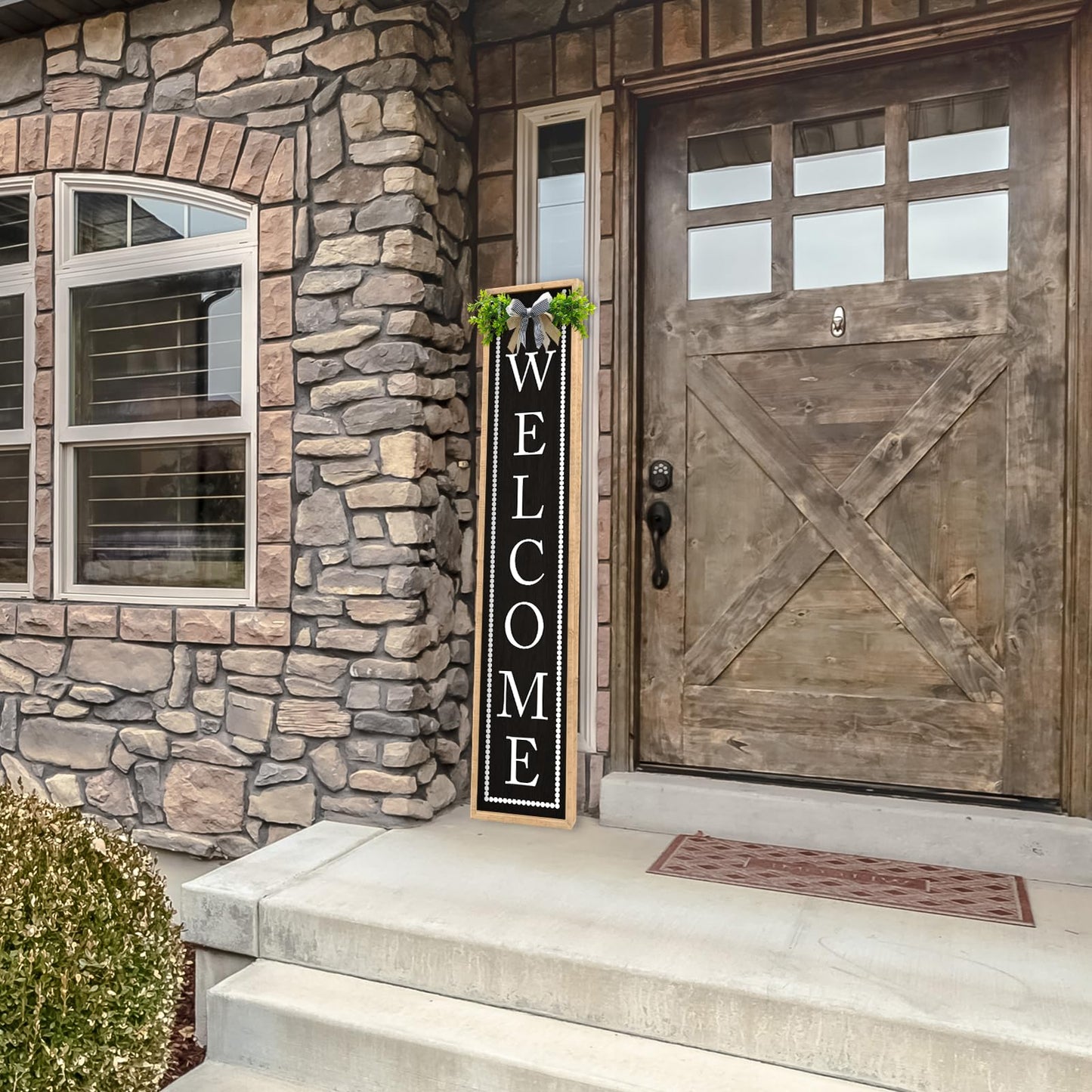 Aurapeak Welcome Sign for Front Porch Door Standing, Outdoor Large Wooden Home Rustic Farmhouse Yard Vertical Hanging Modern Entryway Plaques Outside Decorations (45"X9" Wood Black)