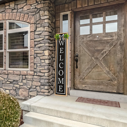 Aurapeak Welcome Sign for Front Porch Door Standing, Outdoor Large Wooden Home Rustic Farmhouse Yard Vertical Hanging Modern Entryway Plaques Outside Decorations (45"X9" Wood Black)