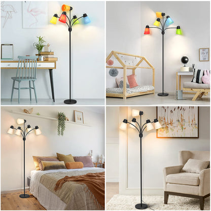 FOLKSMATE LED Floor Lamp, Medusa Multi Head Modern Tall, Rustic Adjustable Reading Standing Light for Living/Kids Room, Bedroom, Black