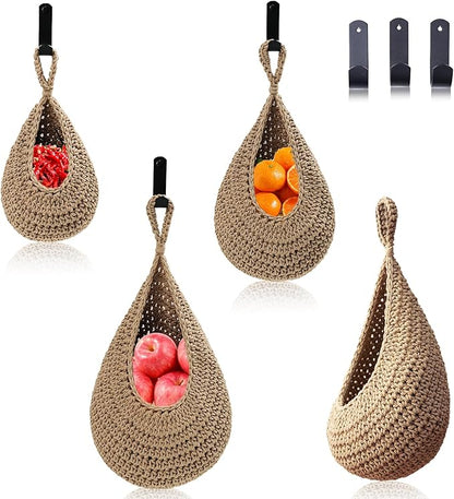 Hanging Fruit Large Basket Set of 3, Boho Wall Hanging Storage Basket