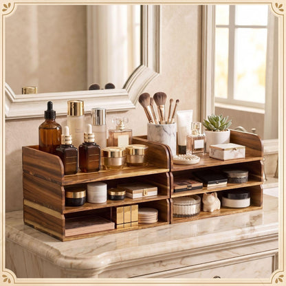 Novabright 6 Pcs Stackable Paper Organizer Tray Acacia Wood Desk Organizer Letter Tray Desktop Letter Size Office Wooden Desk Shelf Paper Holder Folder Organization Rack for File Document (Acacia)