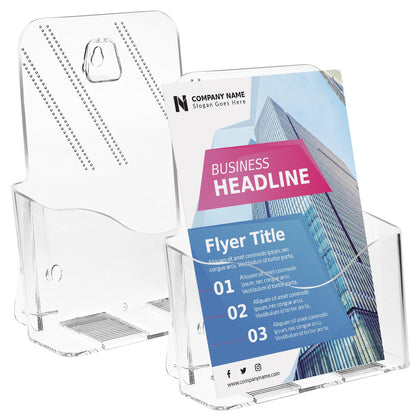 Viymgit Acrylic Brochure Holder 6 x 8 Inches, 2-Pack Clear Plastic Display Stand for Half-Fold Flyers, Pamphlets, Menus, Trifold Literature, Wall Mount or Countertop Use