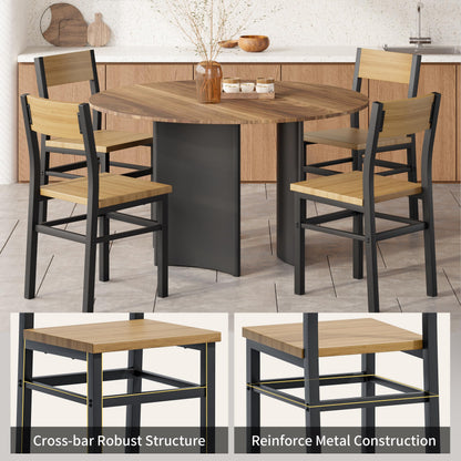 MECHYIN Dining Chairs Set of 4, Rustic Wood Dining Room Chairs with Thickened and Strengthened Metal Steel Frame & Slat Back, Modern Farmhouse Chair for Kitchen, Dining Room (4, Natural Wood)