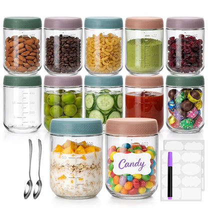 16 oz Glass Jars with Lids,12 Pack Overnight Oats Containers with lids,Small Glass Containers with Lids for Homemade Jams, Sauces, Food Jar for Smoothies, Yogurt,Spice,Desserts, and even DIY Crafts