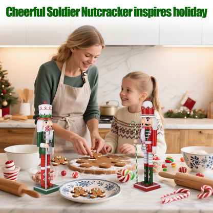 Wooden Christmas Soldier Nutcracker Decorations, 15 Inch Xmas Nutcracker Figure Christmas Decor for Home, Shelf, or Party Display (Green)