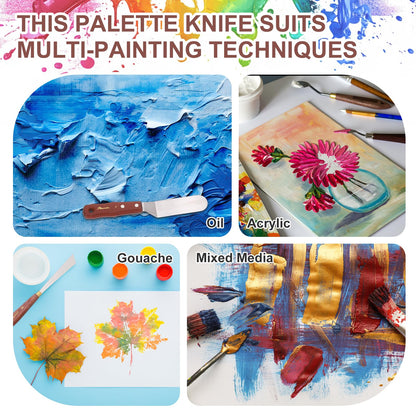 MECCANIXITY 6Pcs Palette Knife, 17.1/16/18.3/18.6/20.5/21.8cm Long Palette Knives with Stainless Steel Flexible Spatula Pallet Knife and Plastic Handle for Scraping, Oil Acrylic Painting