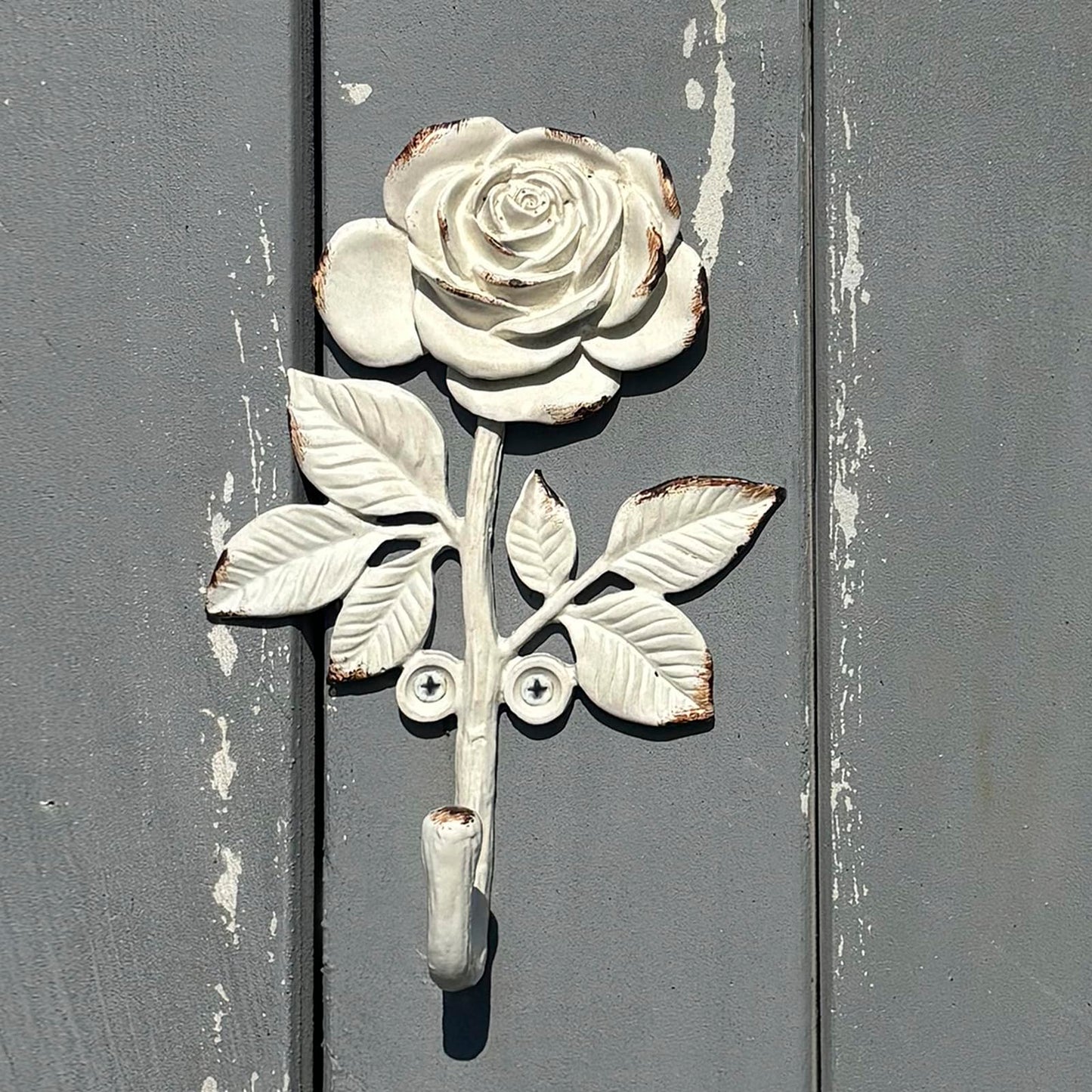 6 Funpop: 2 Pieces of White Blossoming Rose Wall Hooks, Heavy-Duty Metal Decorative Wall Hooks for Hanging Coats, Bags, Towels. Flower Ornate Style for Home Decor