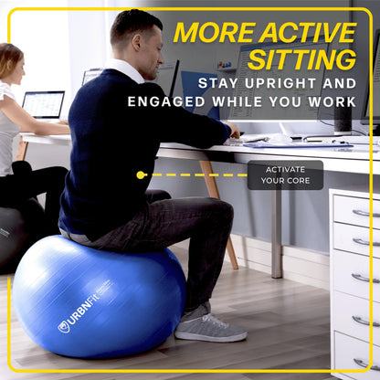 URBNFit Exercise Ball - Yoga Ball in Multiple Sizes for Yoga, Pilates, Pregnancy, Stability - Anti-Burst Swiss Balance Ball w/Quick Pump – Office Ball Chair for Home and Gym – 30 Inch - Black