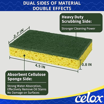 CELOX Scrub Sponges Heavy Duty Sponges for Dishes, Yellow, 36Pack