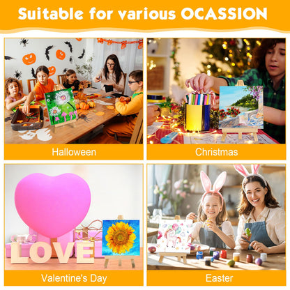 Mimorou 32 Pack Mini Canvas with Easel Sets for Painting Small Art Stretched Canvas Panels Pack with Sturdy Wood Display Easel for Kids Classroom Crafts End of The Year Gifts (3 x 3 Inch)