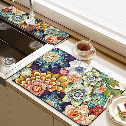 24.5" x 15.5" Dish Drying Mat & 24" x 5.5" Sink Splash Guard, Super Absorbent
