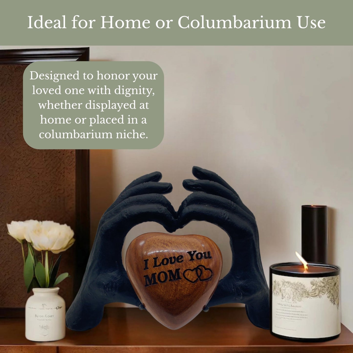 ZAHANAARA Wooden Heart Urn for Ashes | Handcrafted Memorial Box for Funeral| Memorial Gifts for Loss of Mother | Aluminum Mini Cremation Urns for Human Ashes|Funeral Tribute keepsake - Black, 3 cu in
