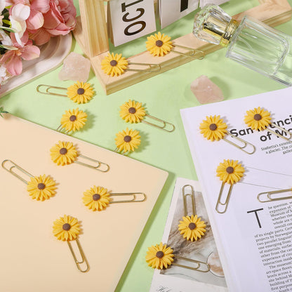 CONCHLERY 40 Pcs Daisy Flower Paper Clips Bookmark Paperclips Bookmark with Resin Flower Note Clips Book Markers for Office Home Bookworm Use, Golden