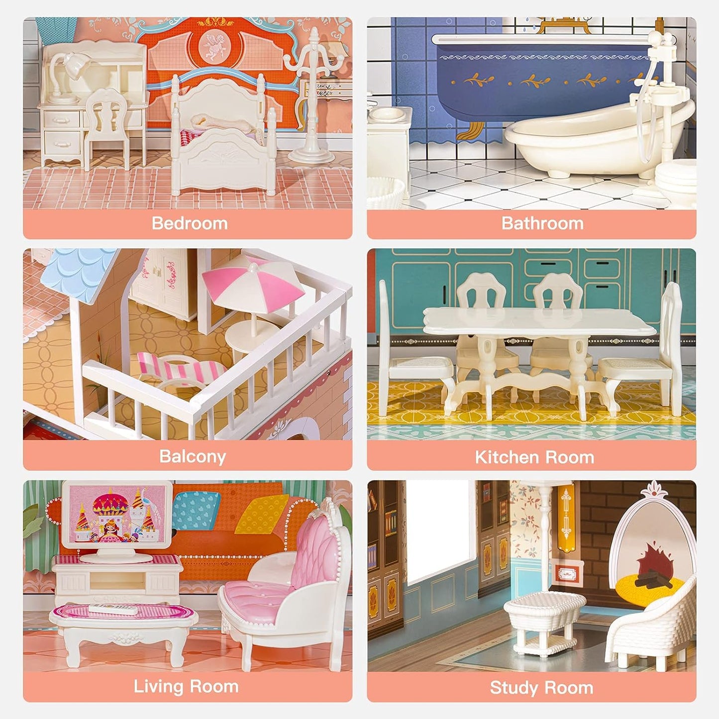 ROBUD Wooden Dollhouse for Kids Girls, Toy Gift for 3 4 5 6 Years Old, with Furniture Blue