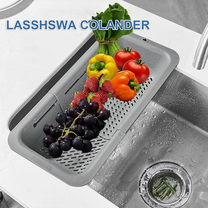 LASSHSWA Collapsible Colander for Kitchen, Over the Sink Strainer Basket for