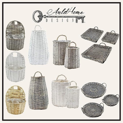 AuldHome Design Wall Hanging Baskets; Woven WIcker Rustic Farmhouse White