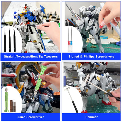 Gundam Tool Kit, 170 Pcs Professional Model Tool Kit for Gundam, Model Kit Tools with Decals Sticker Operated Box, Gunpla Tool Kits for Adults, Model Building Tools Hobby Tools for Repairing Painting