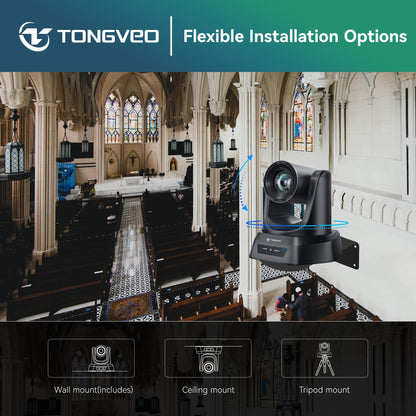 TONGVEO 5.8GHz Wireless Conference Room Camera System with Bluetooth Microphone,20X 60fps PTZ Camera for Worship Online Conference, Works with Zoom, Skype OBS Easy to Set Up
