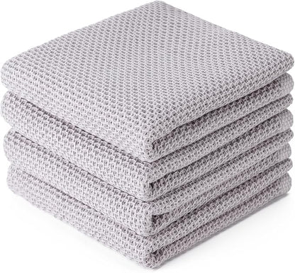 BOOMIBOO 4-Pack Dish Towels, 100% Cotton Waffle Weave, Ultra Soft Absorbent