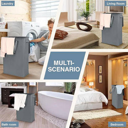 Slim Laundry Basket with Lid and Handles, Foldable Laundry Basket