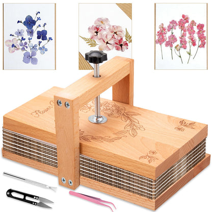 v2croft Flower Press Kit, Even Pressure 10" x 6" Wooden Flower Pressing Kit with 8 Layers for Dried Plant Preservation, DIY Arts, Gift for Craft Lovers