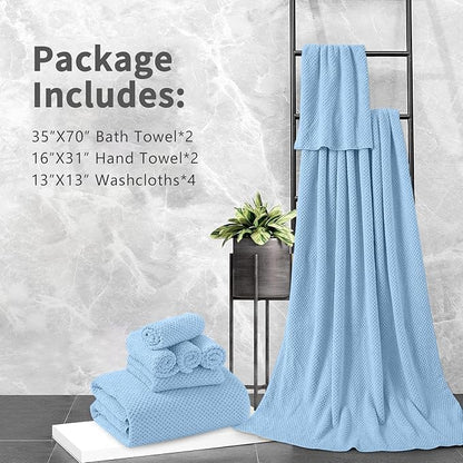 8 Piece Bathroom Towel Set Blue |2 Oversized Large Bath Towels Sheet, 2 Hand