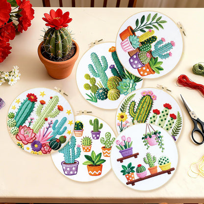 BEUNITONE Cactus Embroidery Kit for Beginners, 6PC Succulent Plant Themed Needlepoint Kits for Adults with Hoops, Threads, Needles, Instructions and Full Kits, DIY Home Decor Craft Gift for Adults